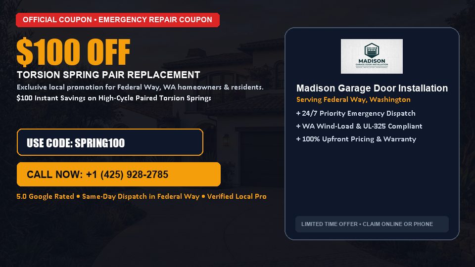 Madison Garage Door Installation $100 OFF Dual Torsion Spring Replacement in Federal Way, WA