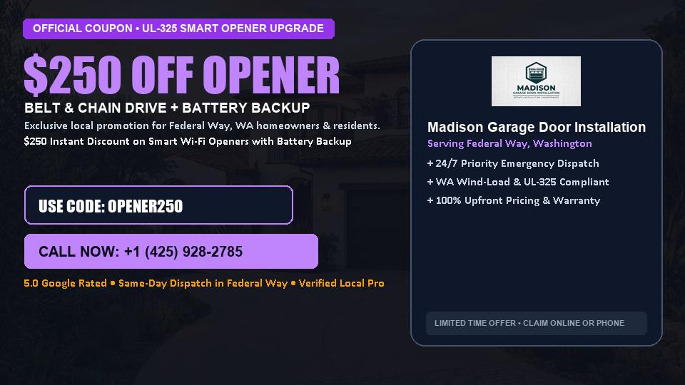 Madison Garage Door Installation $250 OFF Premium LiftMaster Opener Installation in Federal Way, WA