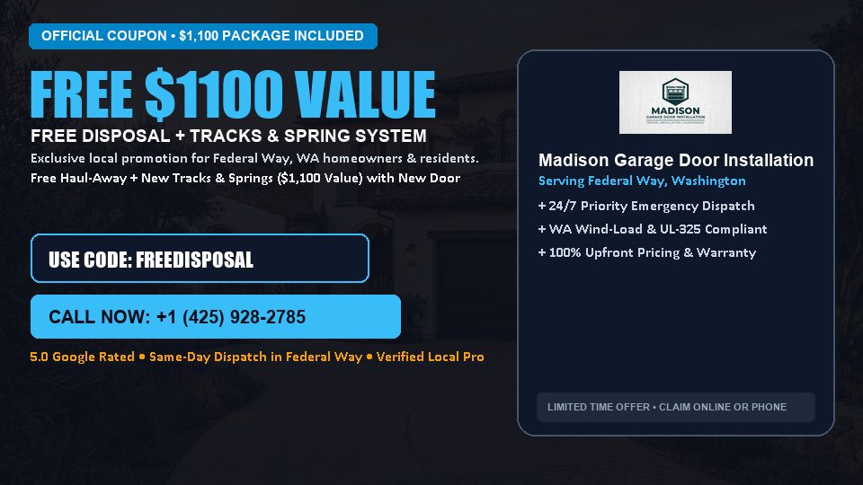 Madison Garage Door Installation FREE Haul-Away & Heavy-Duty Tracks with New Door in Federal Way, WA